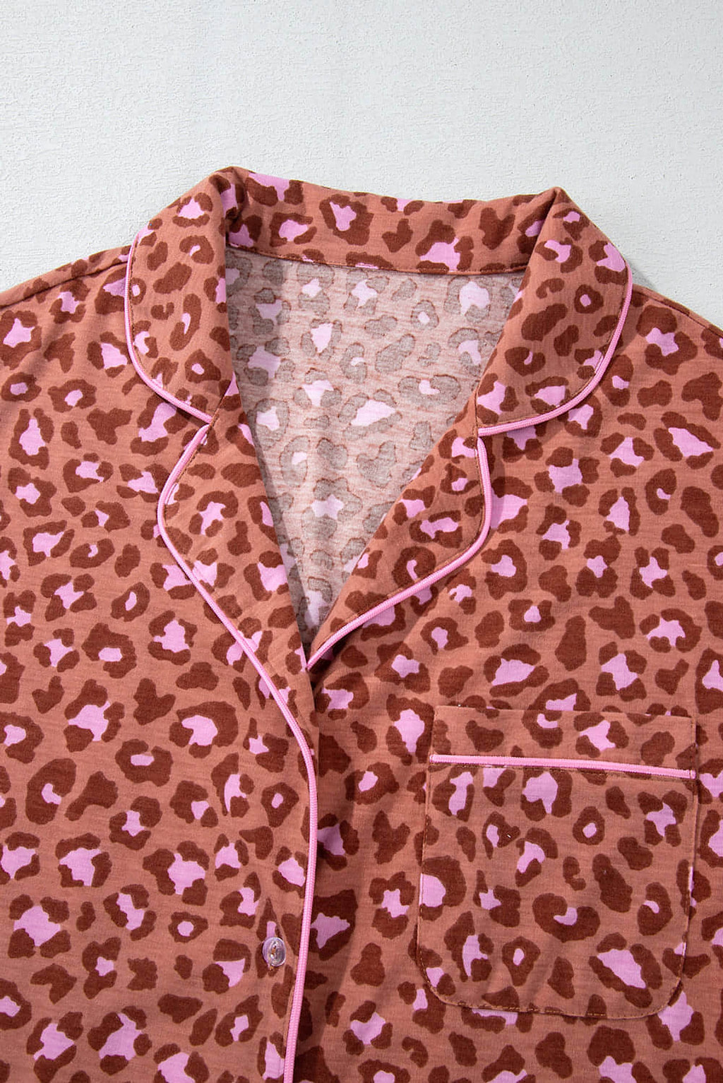 Brown Leopard Print Short Sleeve Shirt and Pants Pajamas Set - enhanced image 8