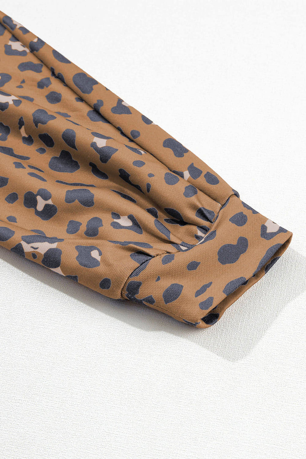 Brown Printed Raw Edge Leopard Patchwork Oversized Blouse - enhanced image 8