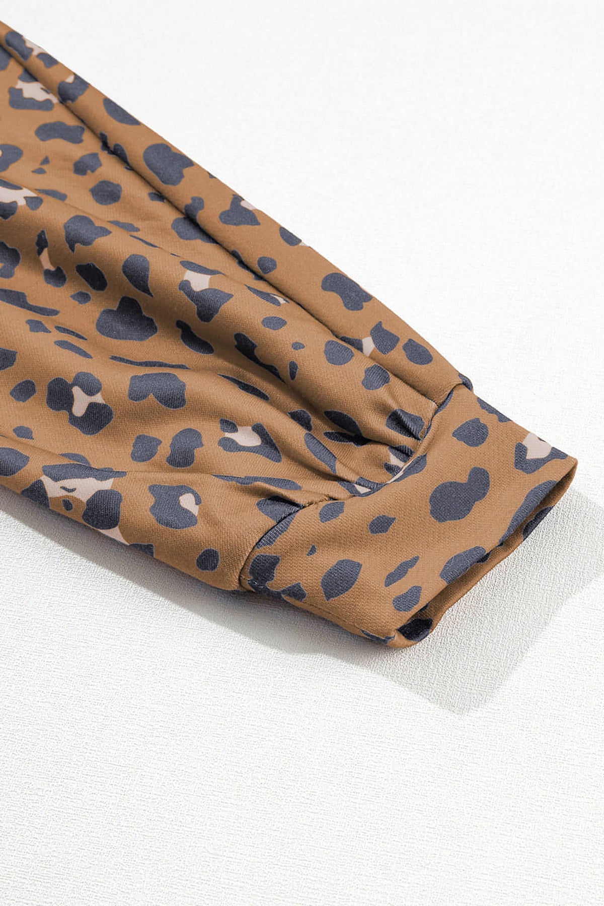 Brown Printed Raw Edge Leopard Patchwork Oversized Blouse - enhanced image 8