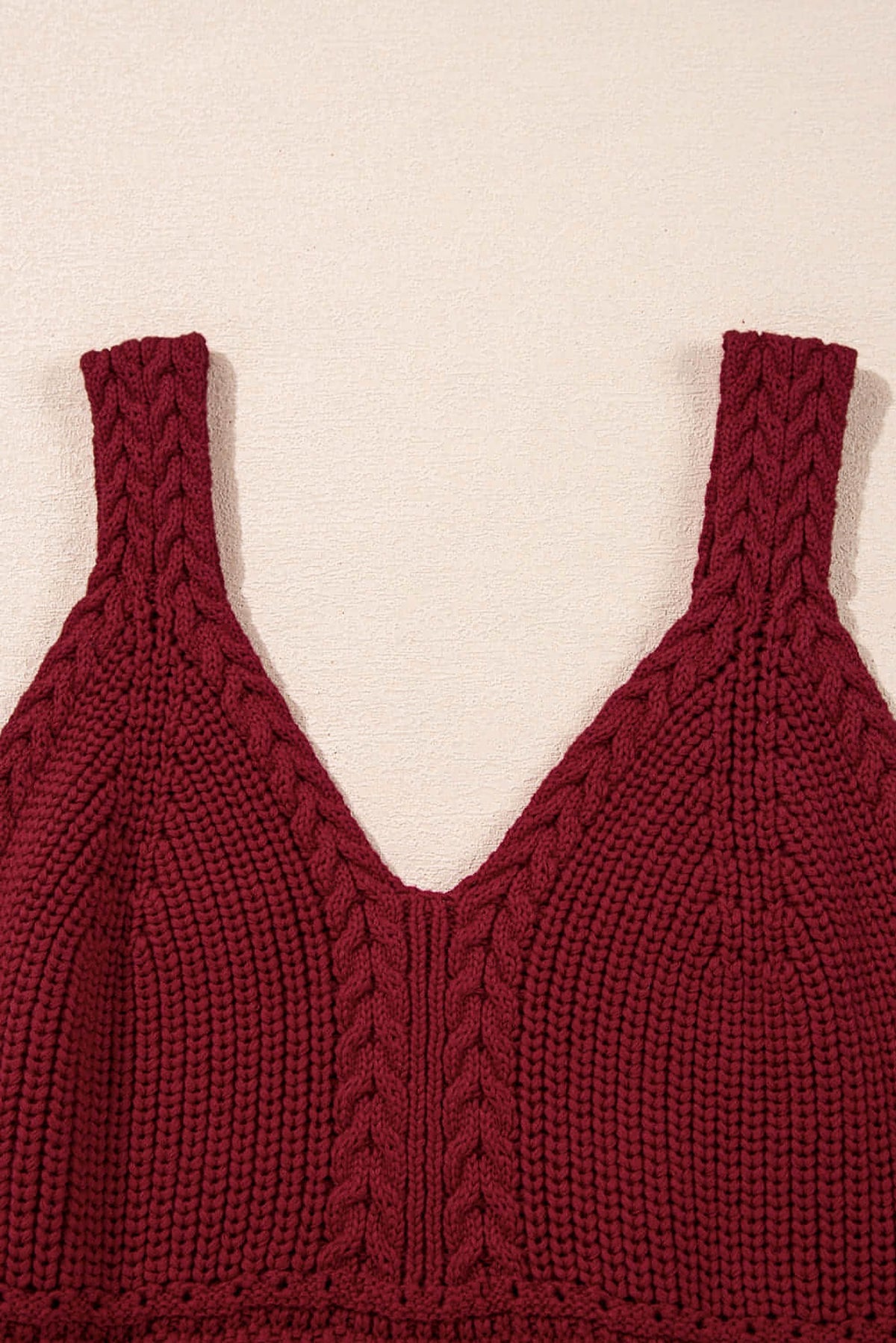 Burgundy Cable Knit Pointelle Slim Fit V Neck Sweater Vest - enhanced image 8