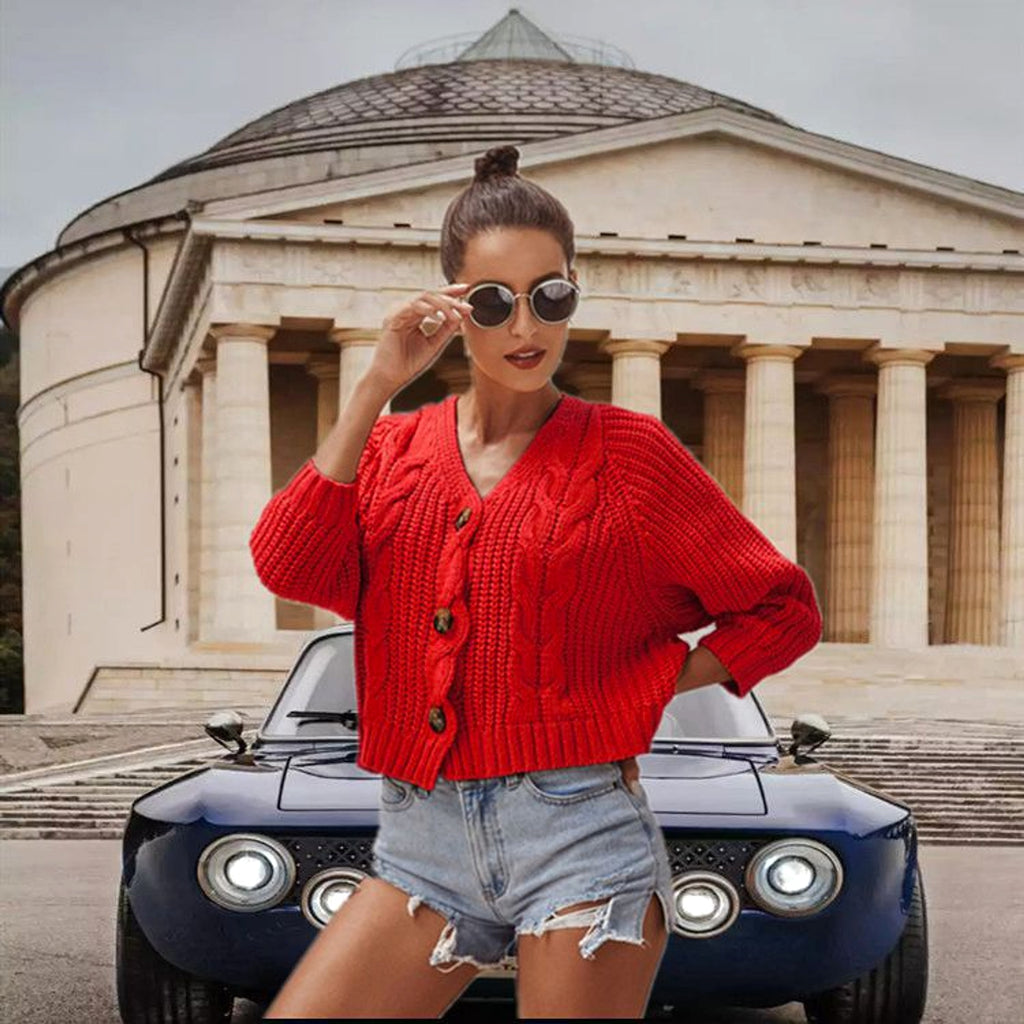 A.1 Button Solid Color Sweaters Short Loose Women - enhanced image 8