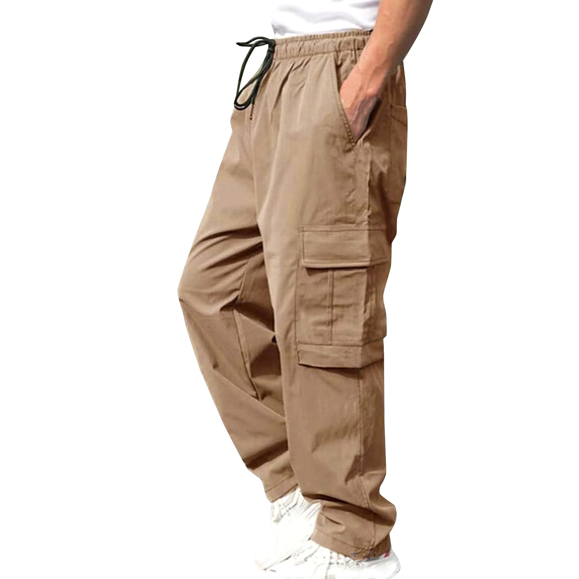 Casual Cargo Pants For Men Loose Straight Drawstring Waist Trousers With Pockets - enhanced image 8