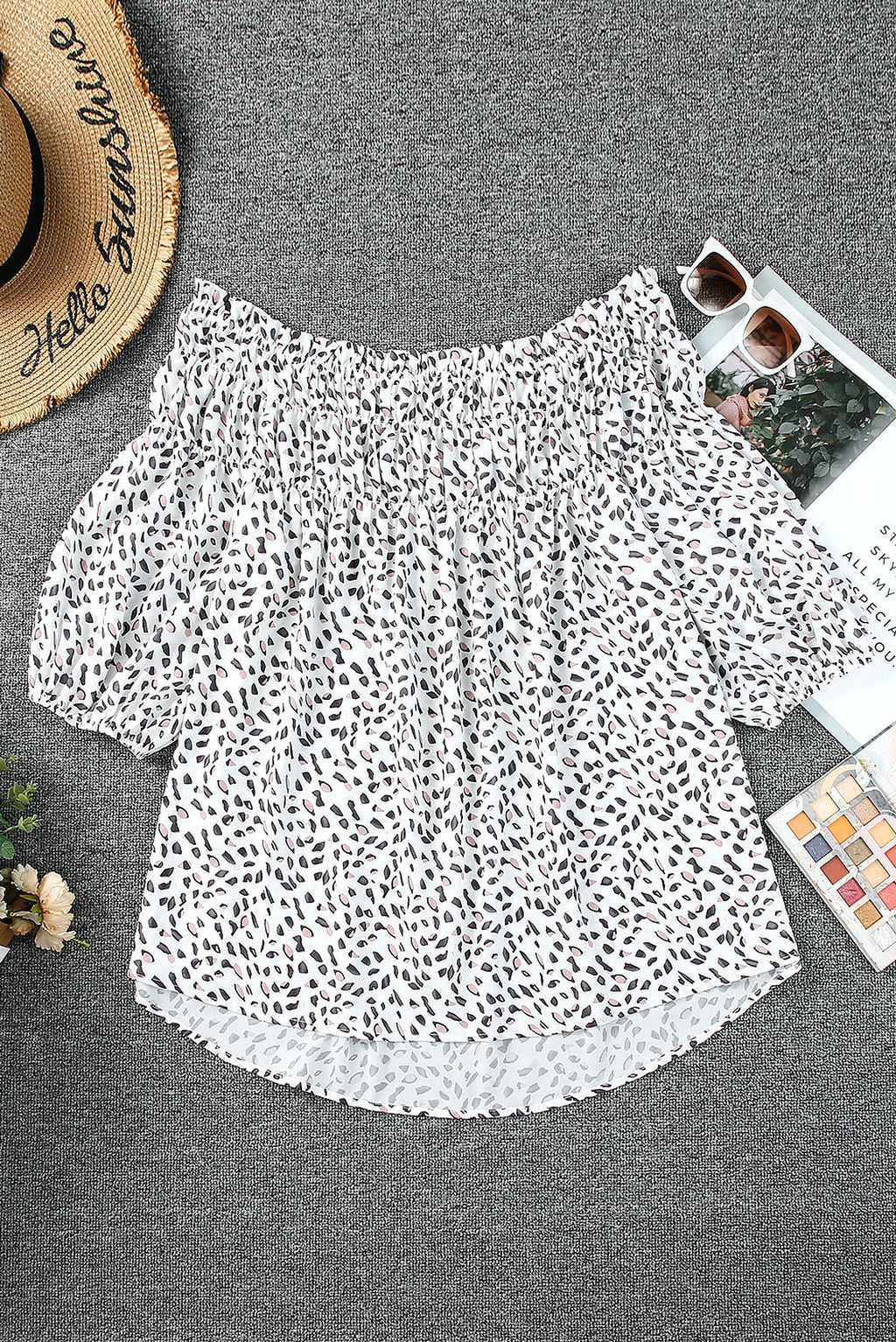 Cheetah Spotted Plus Size Off Shoulder Blouse - enhanced image 8