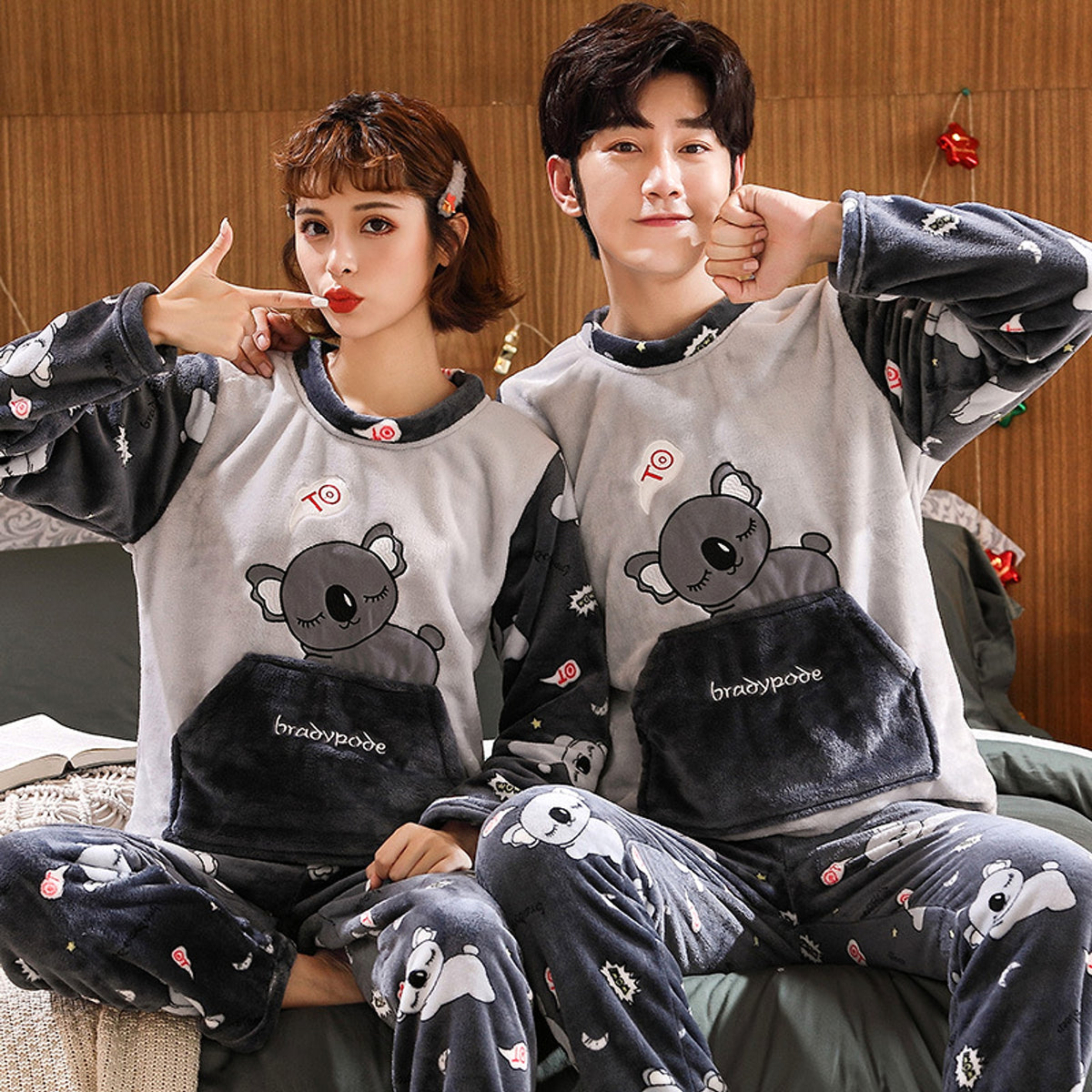 Couples Warm And Velvet Thickened Flannel Home Service Pajamas Set - enhanced image 8