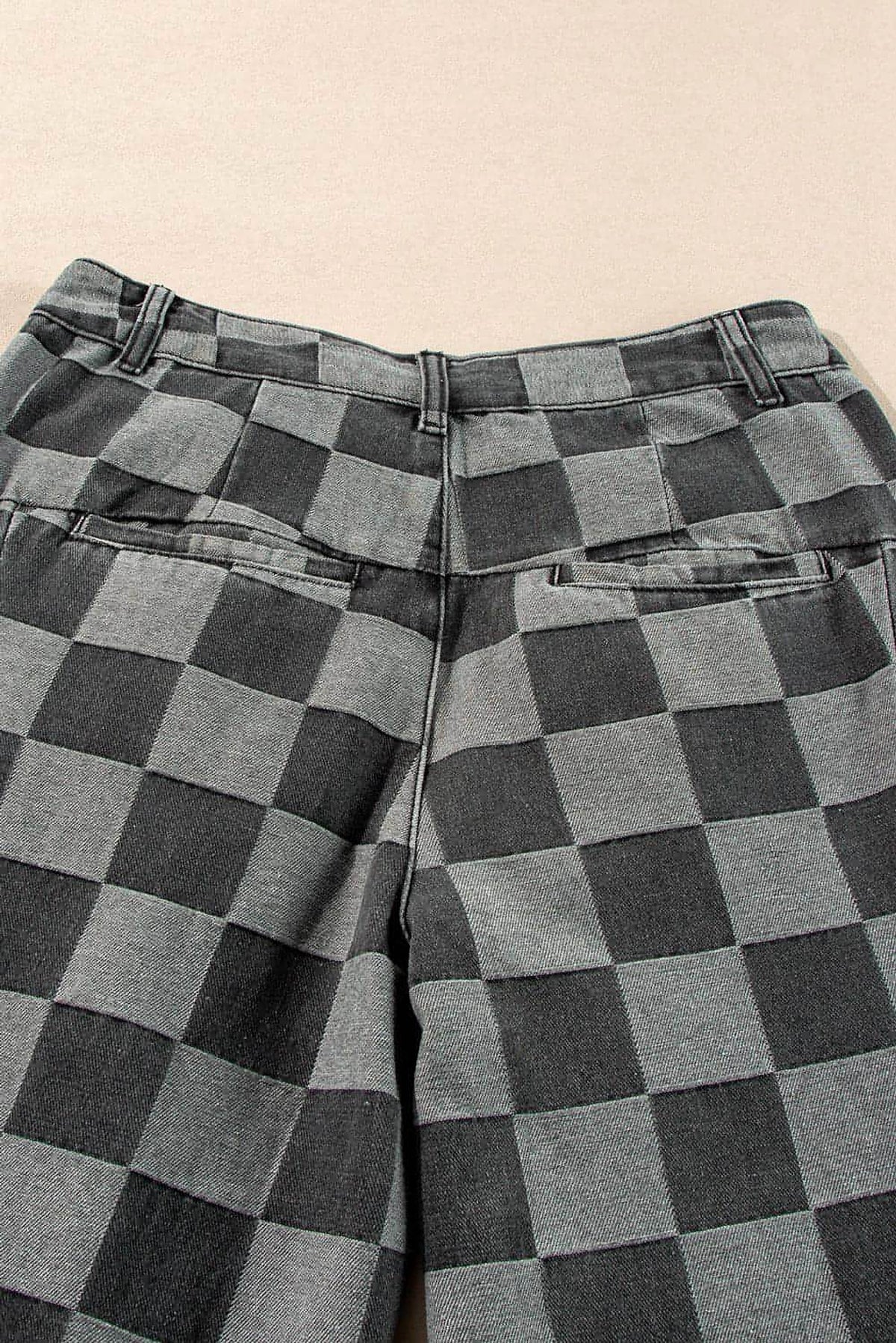 Dark Grey Checkered Denim Wide Leg Jeans - enhanced image 8