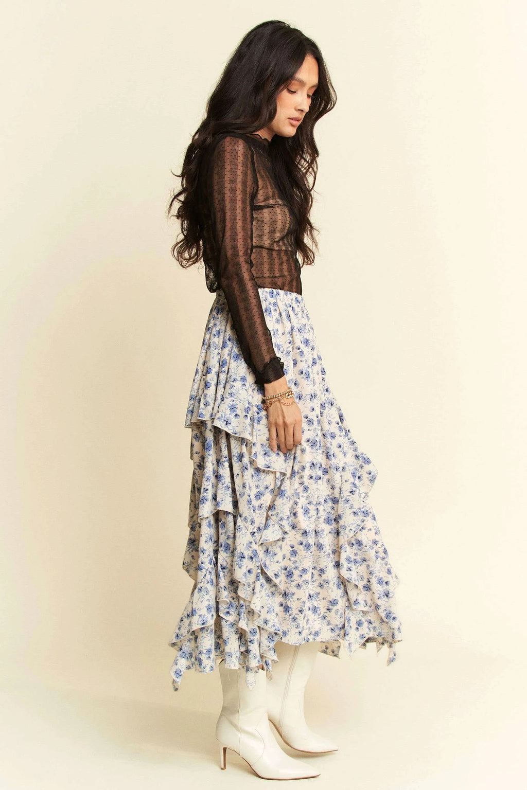 Davi & Dani Turtle Neck Lace Dotted Stretch Mesh Sheer Top - enhanced image 8