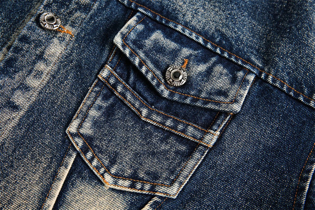Denim Cargo Pants Jacket Men And Women Heavy Industry Washed And Worn - enhanced image 8