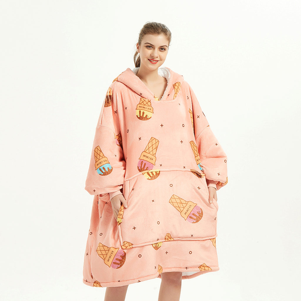 Double Layer Lazy Blanket Pullover Flannel Hooded Double Layer Sweater Women - enhanced image 8