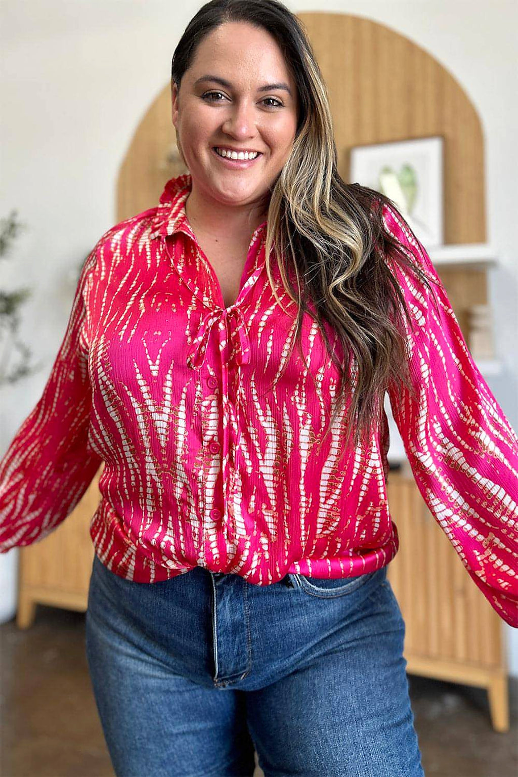 Double Take Full Size Printed Button Up Long Sleeve Shirt - enhanced image 8