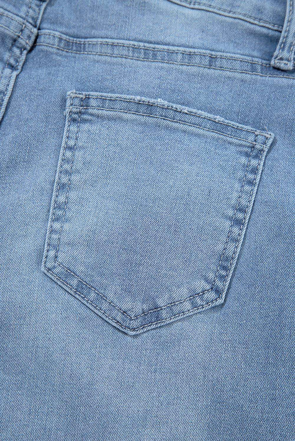 Dusk Blue High Rise Asymmetric Button Zip Fly Ripped Jeans - enhanced image 8