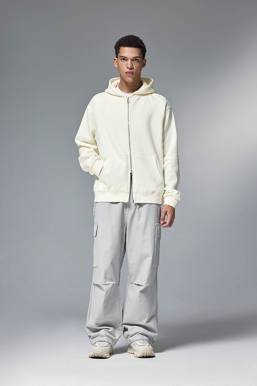 Flame Single-layer Fleece-lined Hooded Jacket Solid Color Double-headed Zipper Jacket - enhanced image 8
