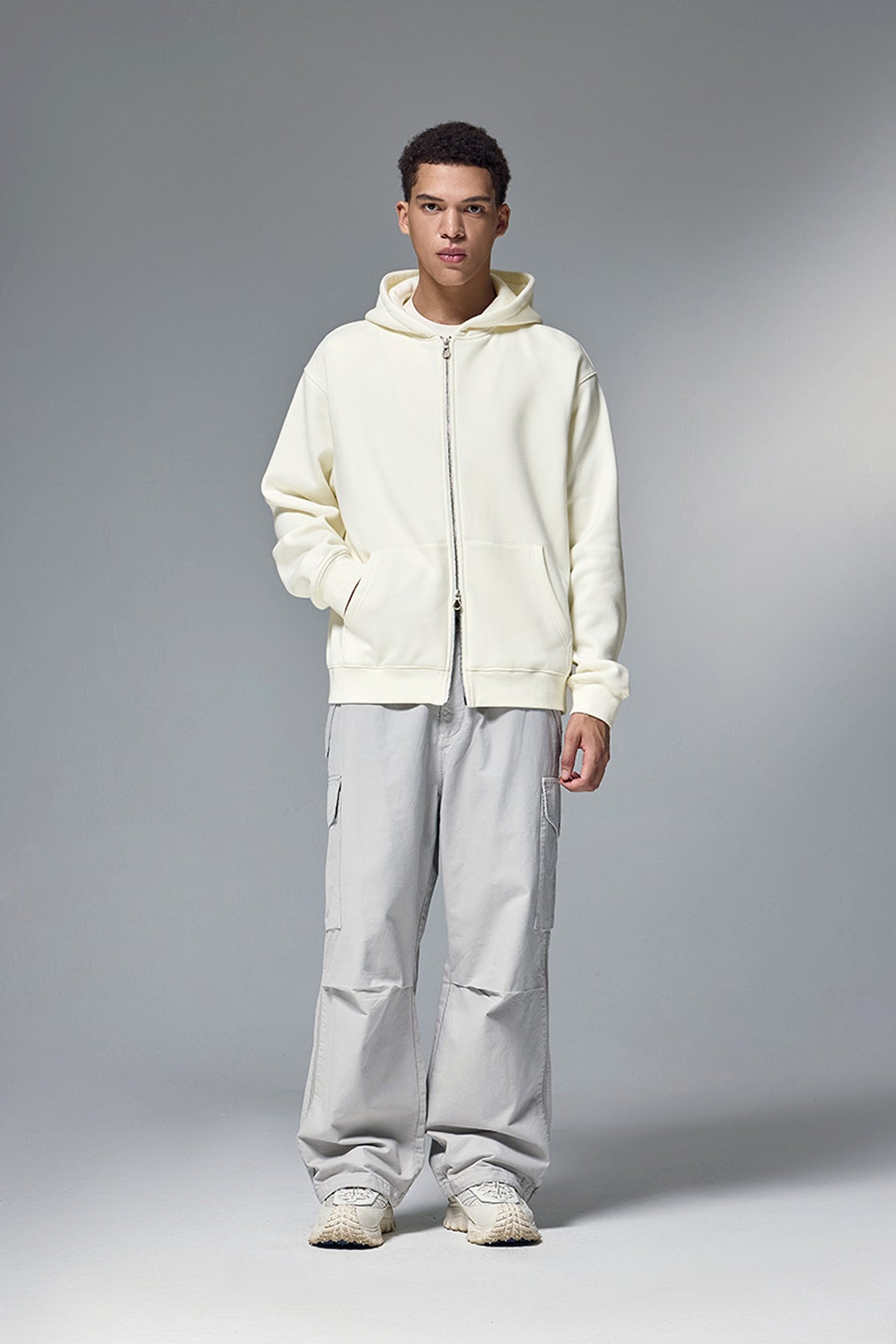 Flame Single-layer Fleece-lined Hooded Jacket Solid Color Double-headed Zipper Jacket - enhanced image 8