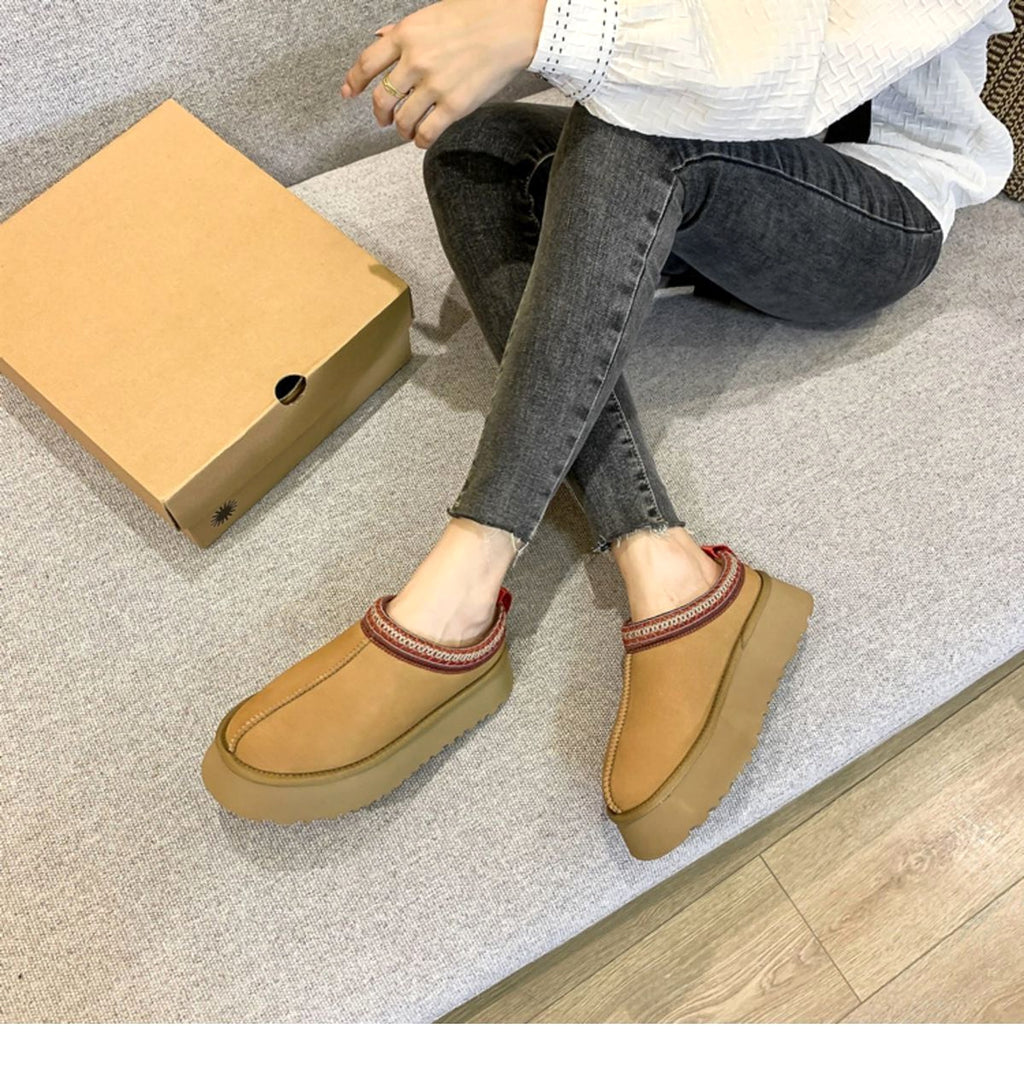 Fleece-lined Warm Slugged Bottom Half Slippers Casual Cotton-padded Shoes - enhanced image 8