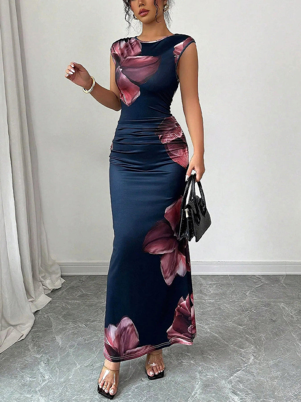Floral Print Sleeveless Bodycon Maxi Dress - enhanced image 8
