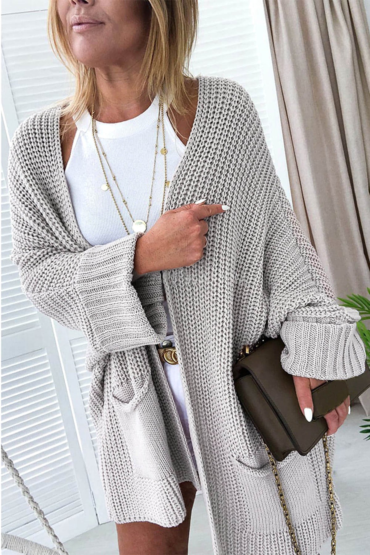 Gray Oversized Fold Over Sleeve Open Front Cardigan - enhanced image 8