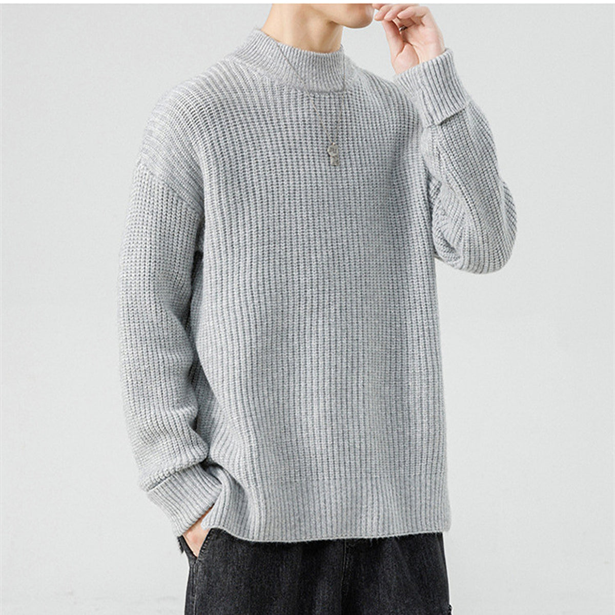 Half High Necked Sweater For Men's Casual Knitwear Outerwear - enhanced image 8