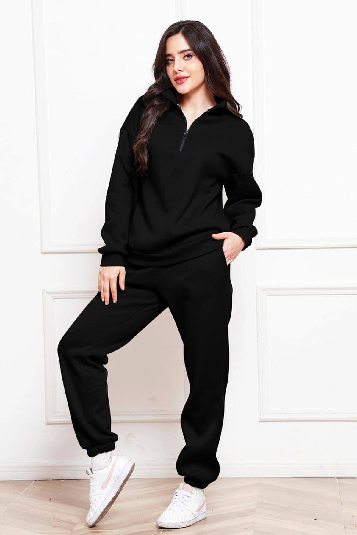Half Zip Long Sleeve Sweatshirt and Pants Set - enhanced image 8