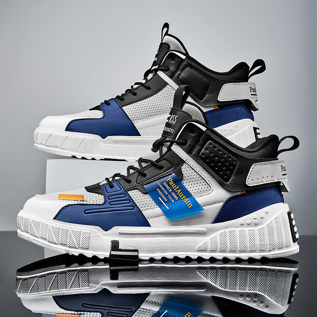 High-Top Leather Panel Casual Sneakers - enhanced image 8