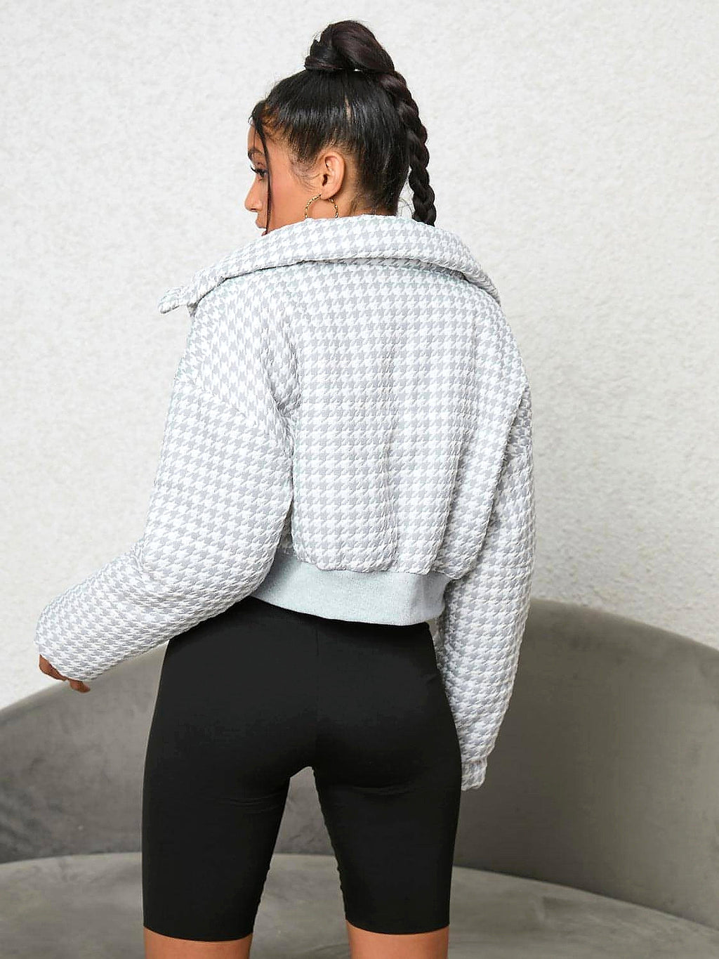 Houndstooth Zip-Up Jacket - enhanced image 8