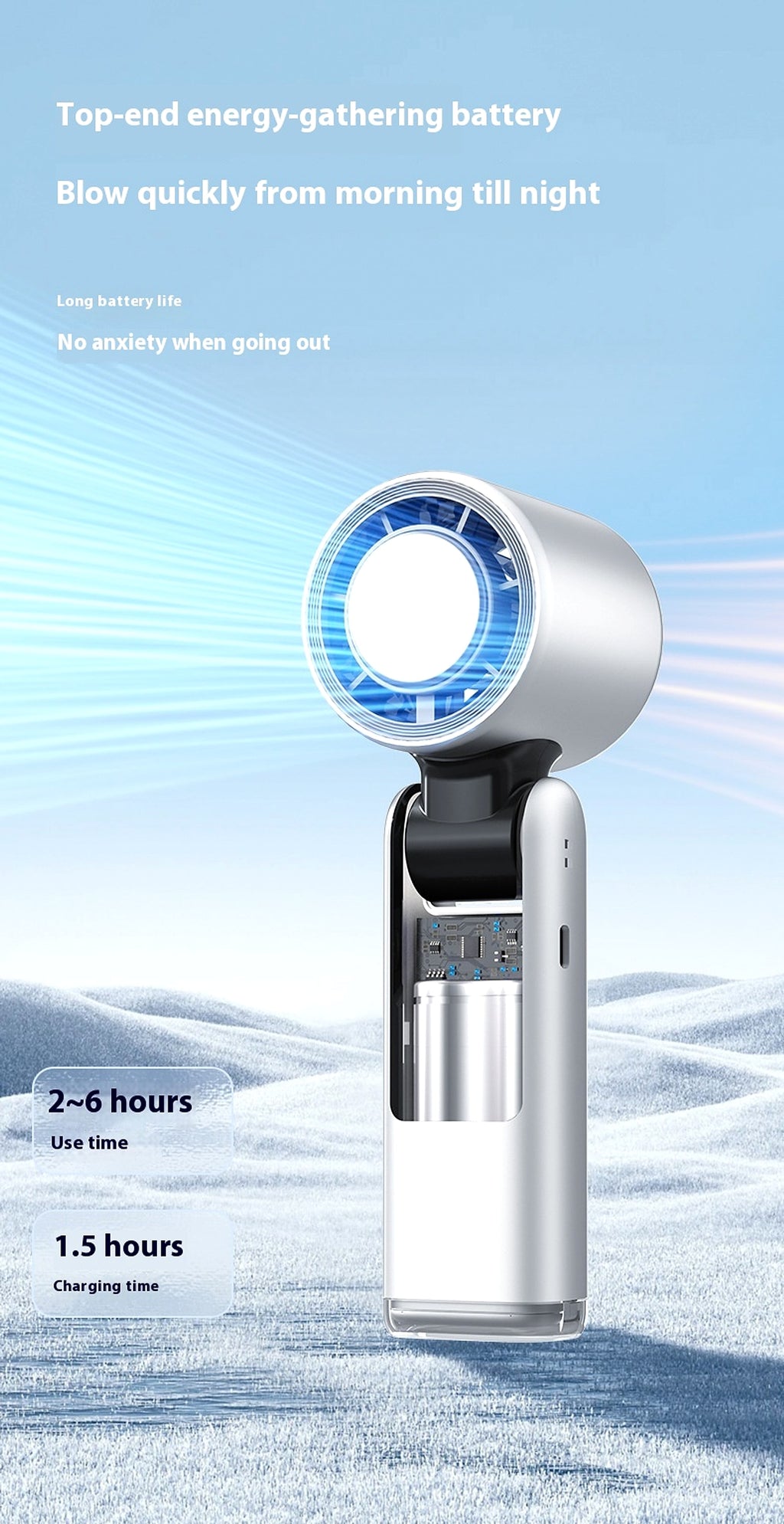 Ice Cool Turbo Mini Fan with Digital Display – USB Rechargeable & Foldable - enhanced image 8