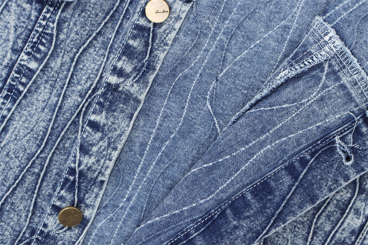 Jacquard Stone Washed Denim Jacket For Men And Women - enhanced image 8