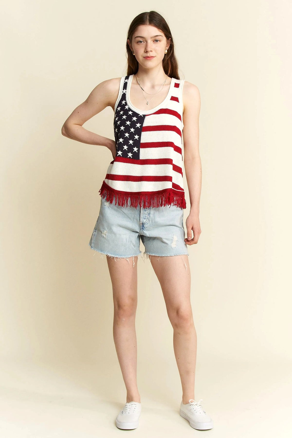 Jade By Jane American Flag Fringe Tank Top - enhanced image 8