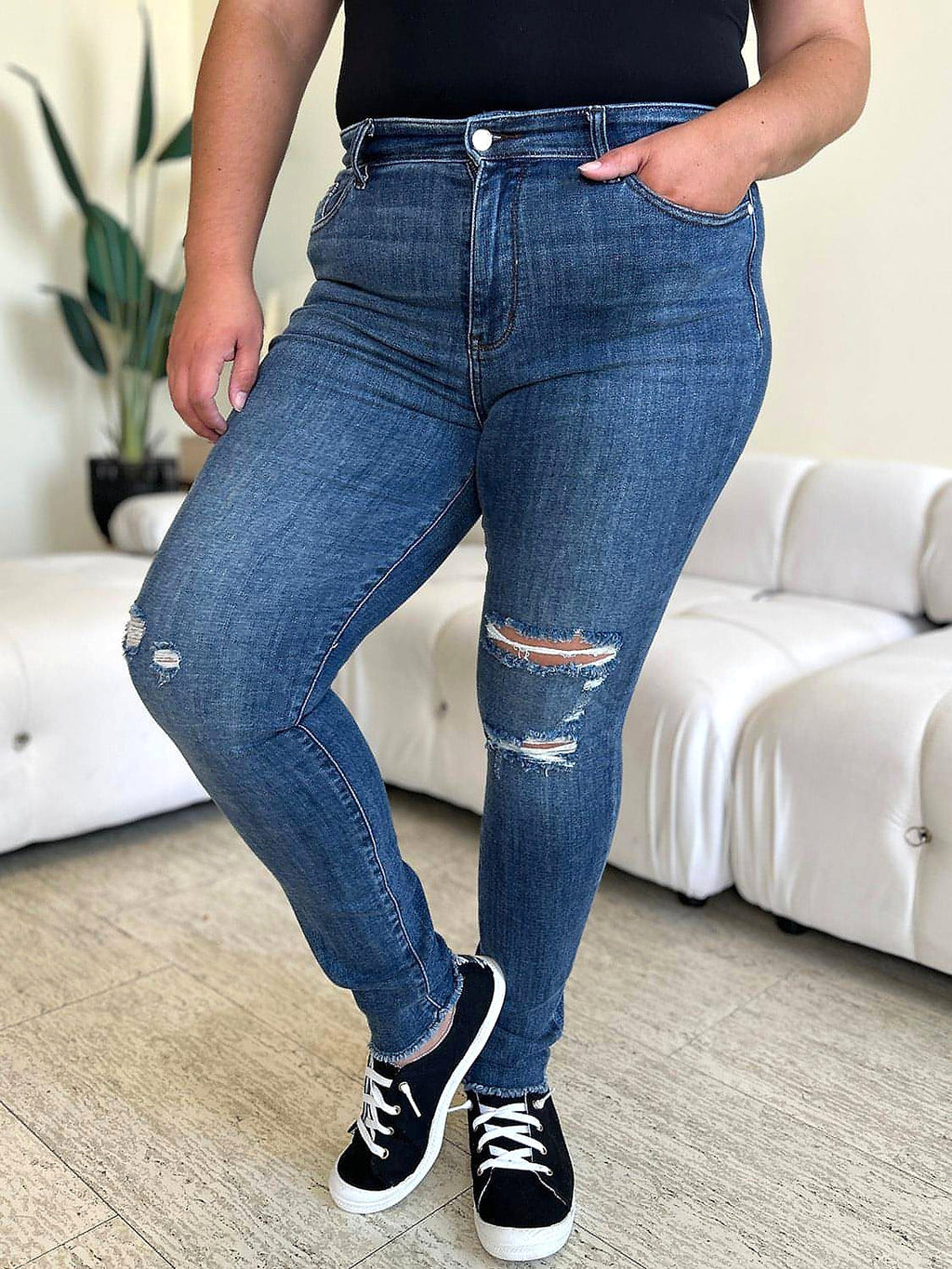 Judy Blue Full Size  High Waist Distressed Skinny Jeans - enhanced image 8