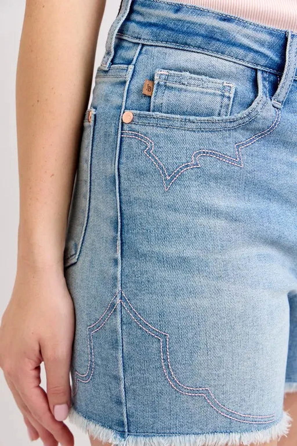 Judy Blue Full Size High Waist Western Embroidery Detail Cut Off Denim Shorts Plus Size - enhanced image 8