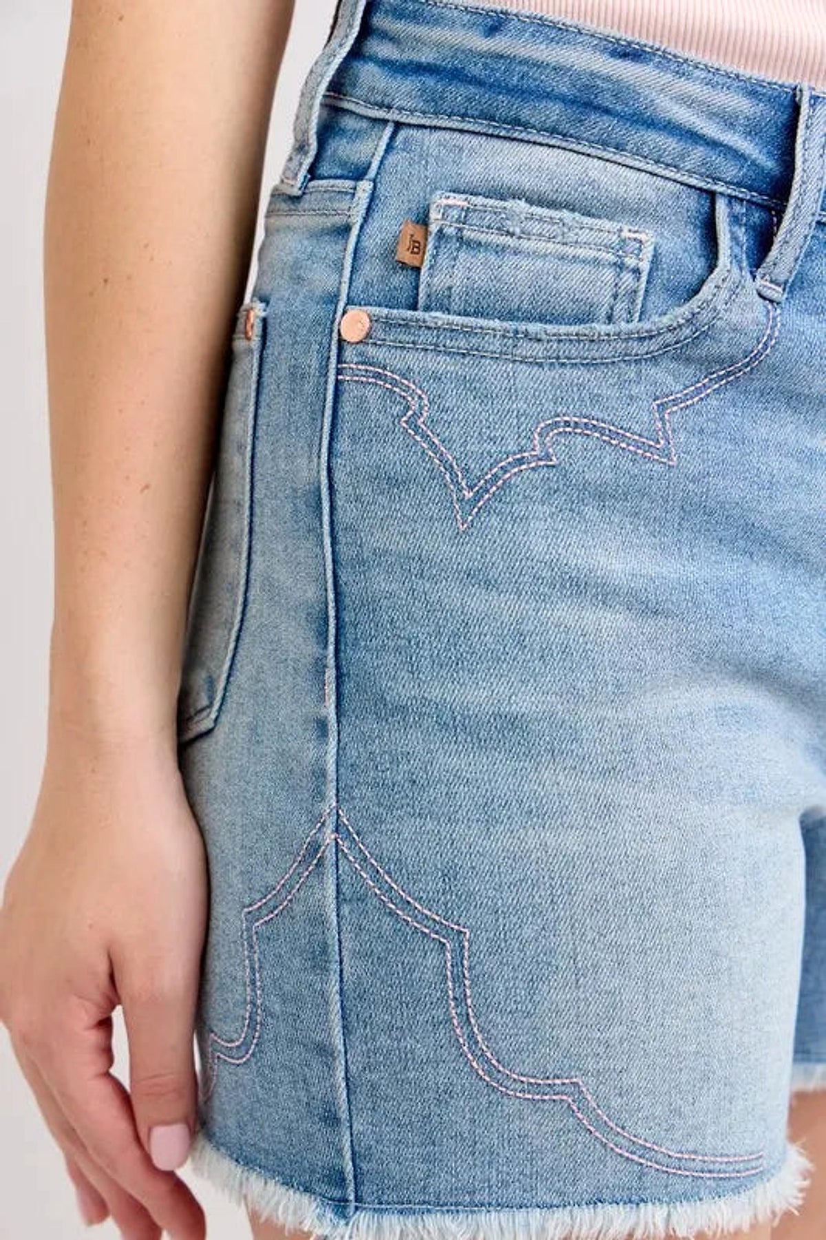 Judy Blue Full Size High Waist Western Embroidery Detail Cut Off Denim Shorts Plus Size - enhanced image 8