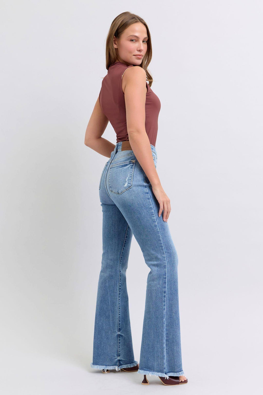 Judy Blue Full Size Raw Hem High Rise Bootcut Jeans - enhanced image 8