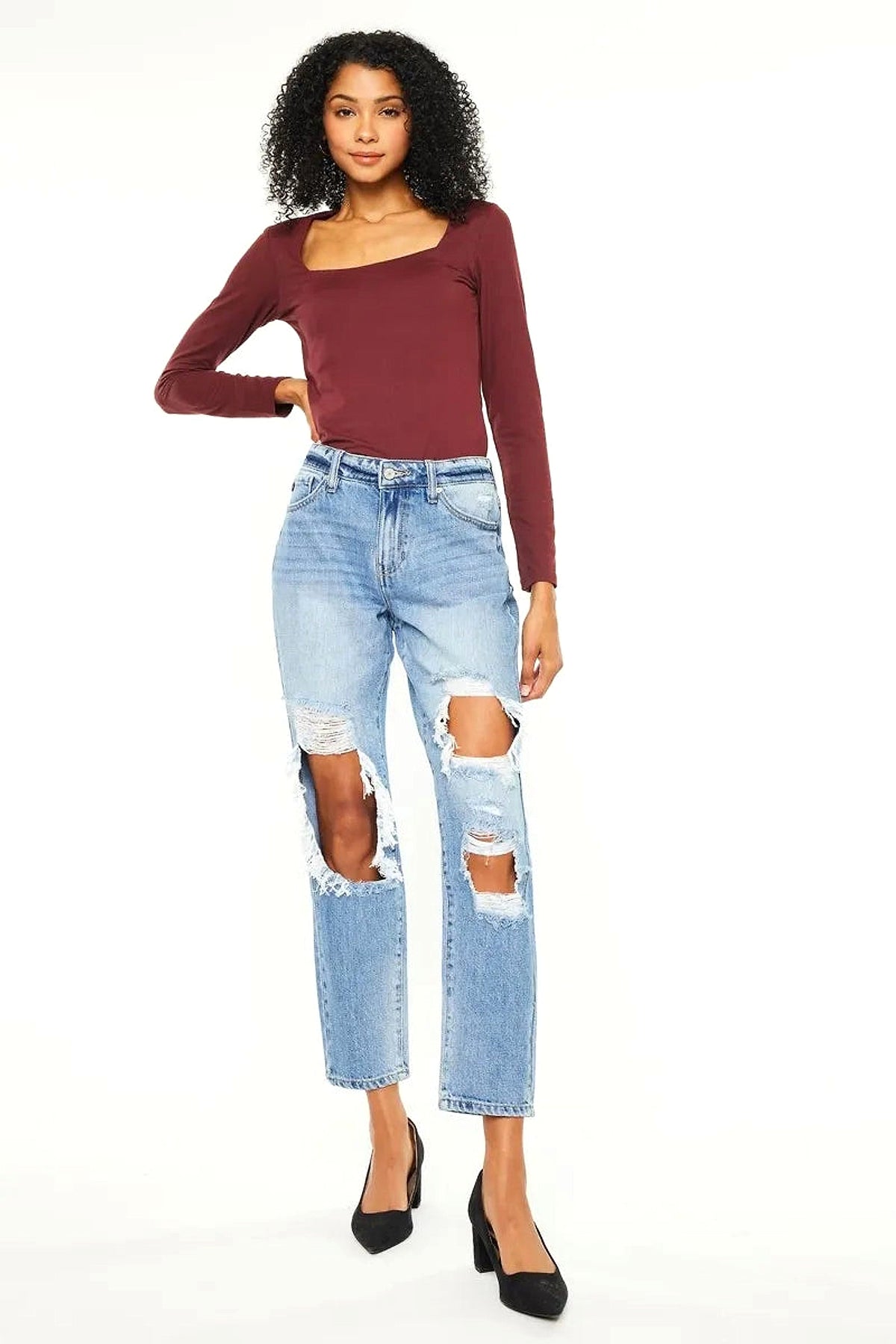 Kancan High Rise Distressed Boyfriend Jeans - enhanced image 8