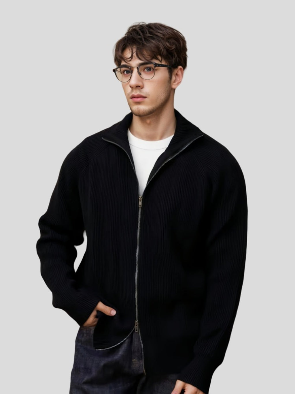 Knitted Zipper Coat Thickened Warm - enhanced image 8