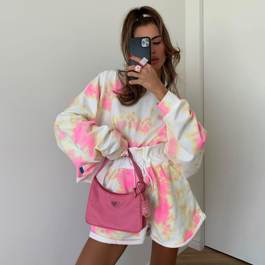 Lace-up Shorts Tie-dye Two-piece Set For Women - enhanced image 8