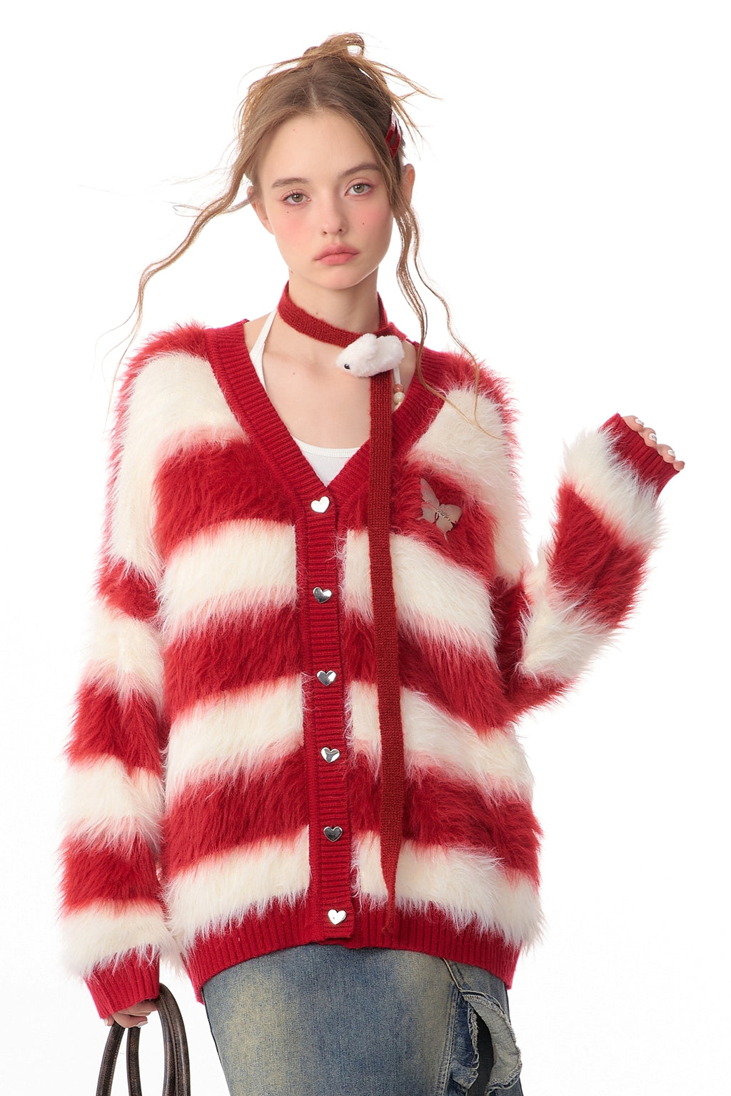 Lady In A Thick Red Sweater With Stripes - enhanced image 8