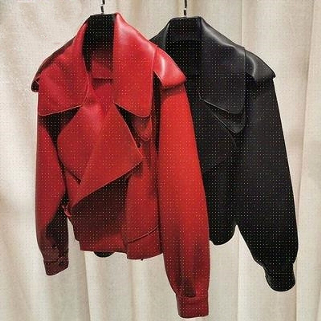 Leather Jacket Women New Outerwear Large Retro - enhanced image 8