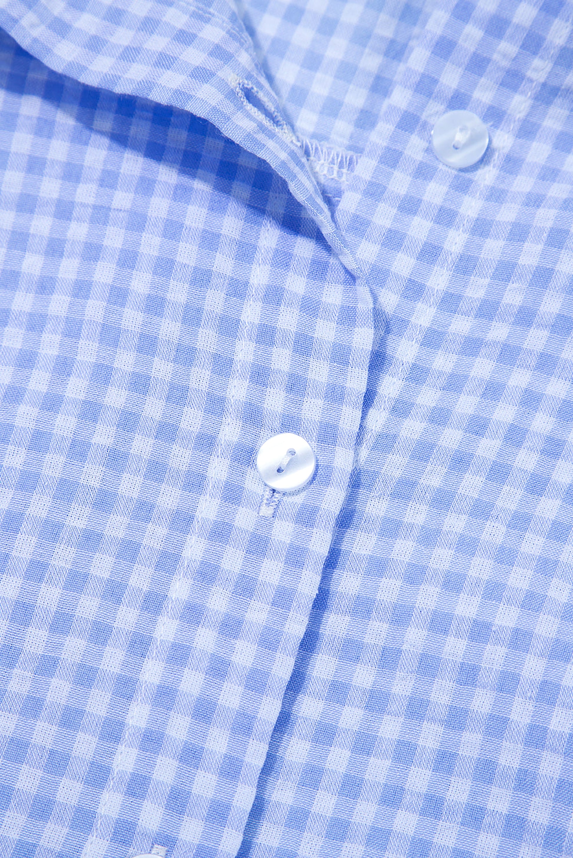 Light Blue Gingham Short Puff Sleeve Button Up Shirt - enhanced image 8