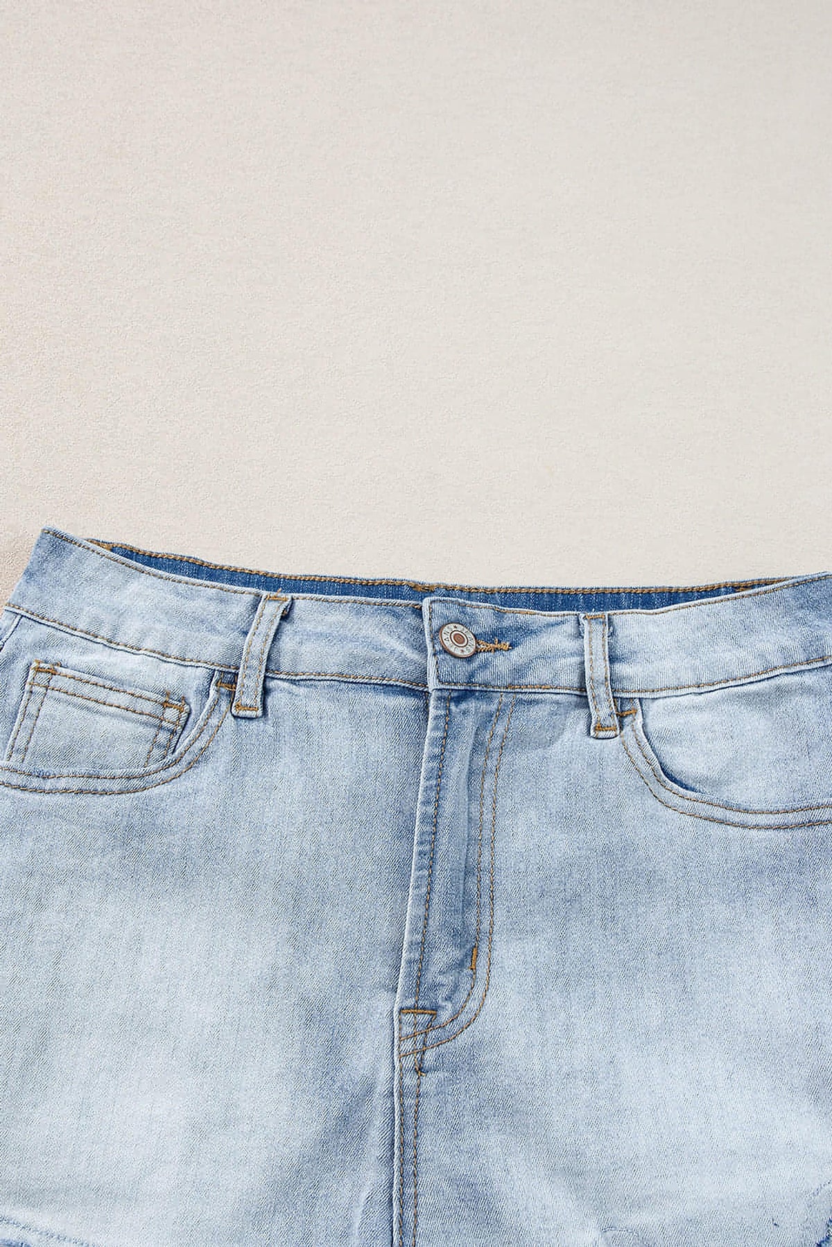 Light Blue Vintage Washed Raw Edge Jean Shorts - enhanced image 8