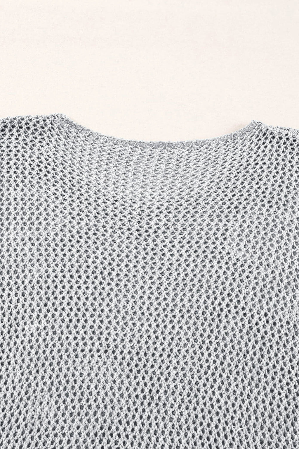 Light Grey Big Flower Hollowed Knit Drop Shoulder Sweater - enhanced image 8