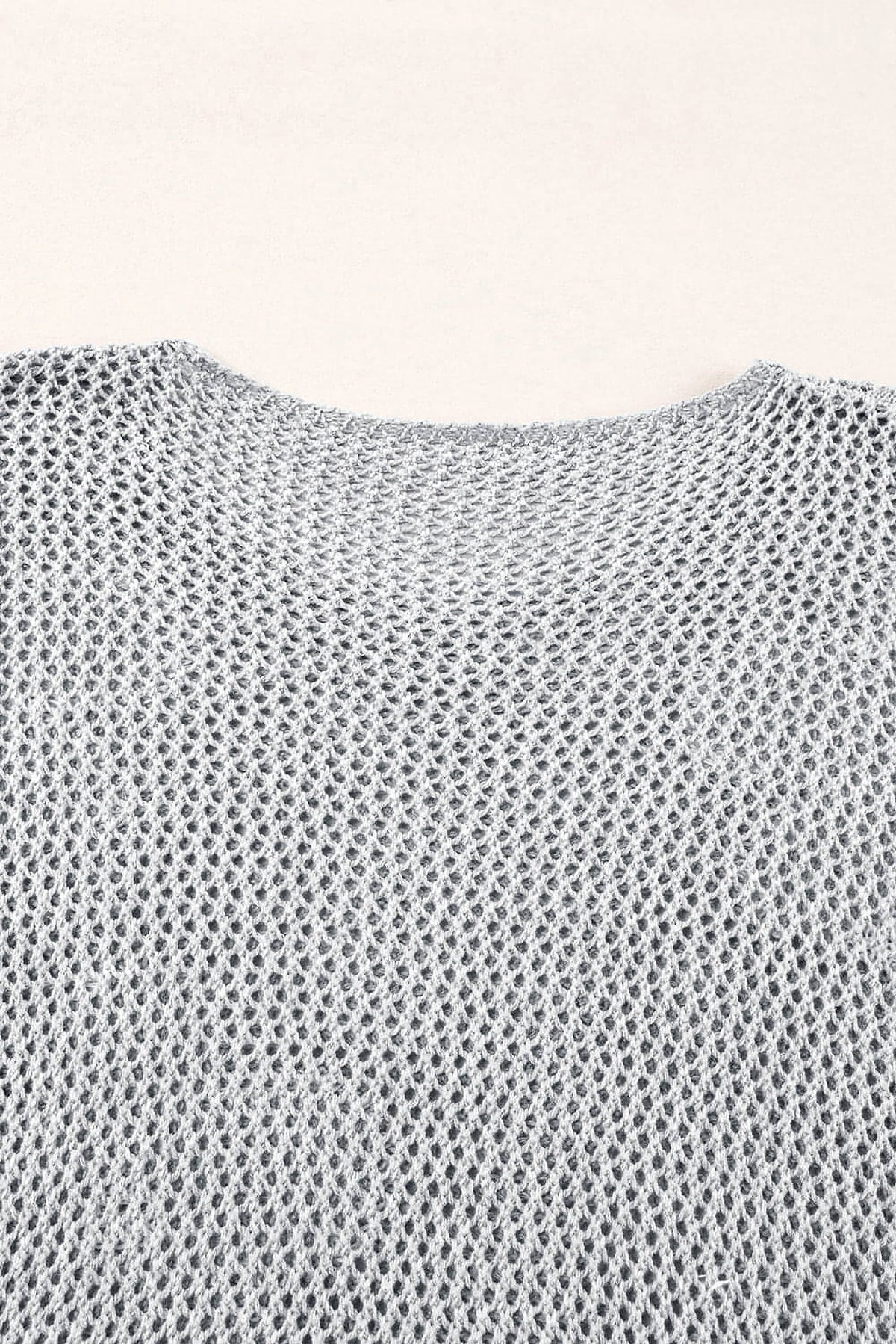 Light Grey Big Flower Hollowed Knit Drop Shoulder Sweater - enhanced image 8