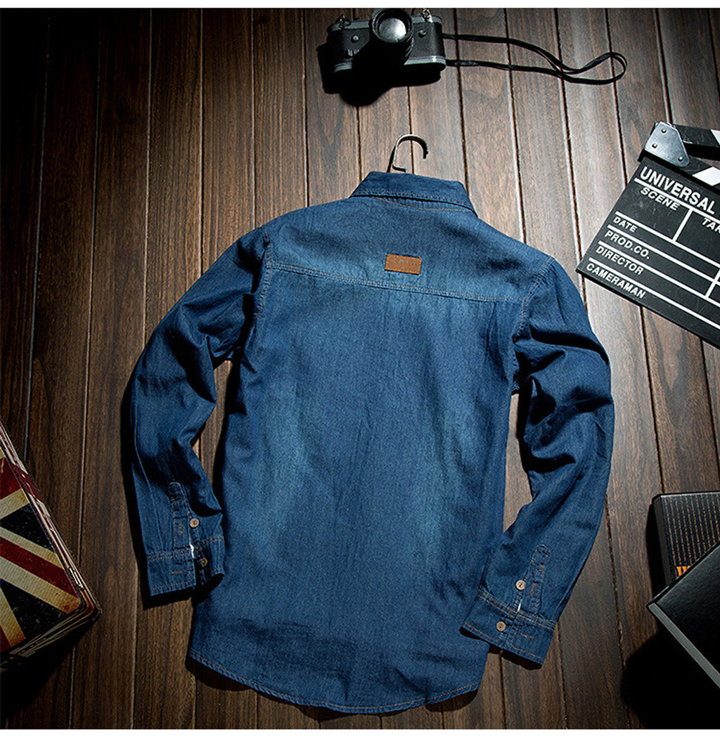 Long Sleeve Denim DressShirt Jacket Slim Style Men's Thin - enhanced image 8