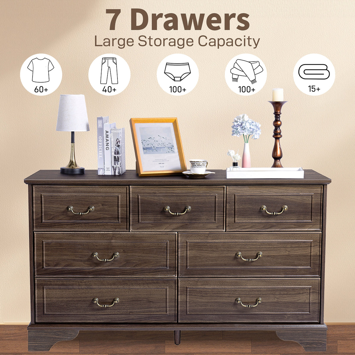 Lunelux™ – 7-Drawer Chest of Drawers (P2 MDF, Walnut Finish) - enhanced image 8