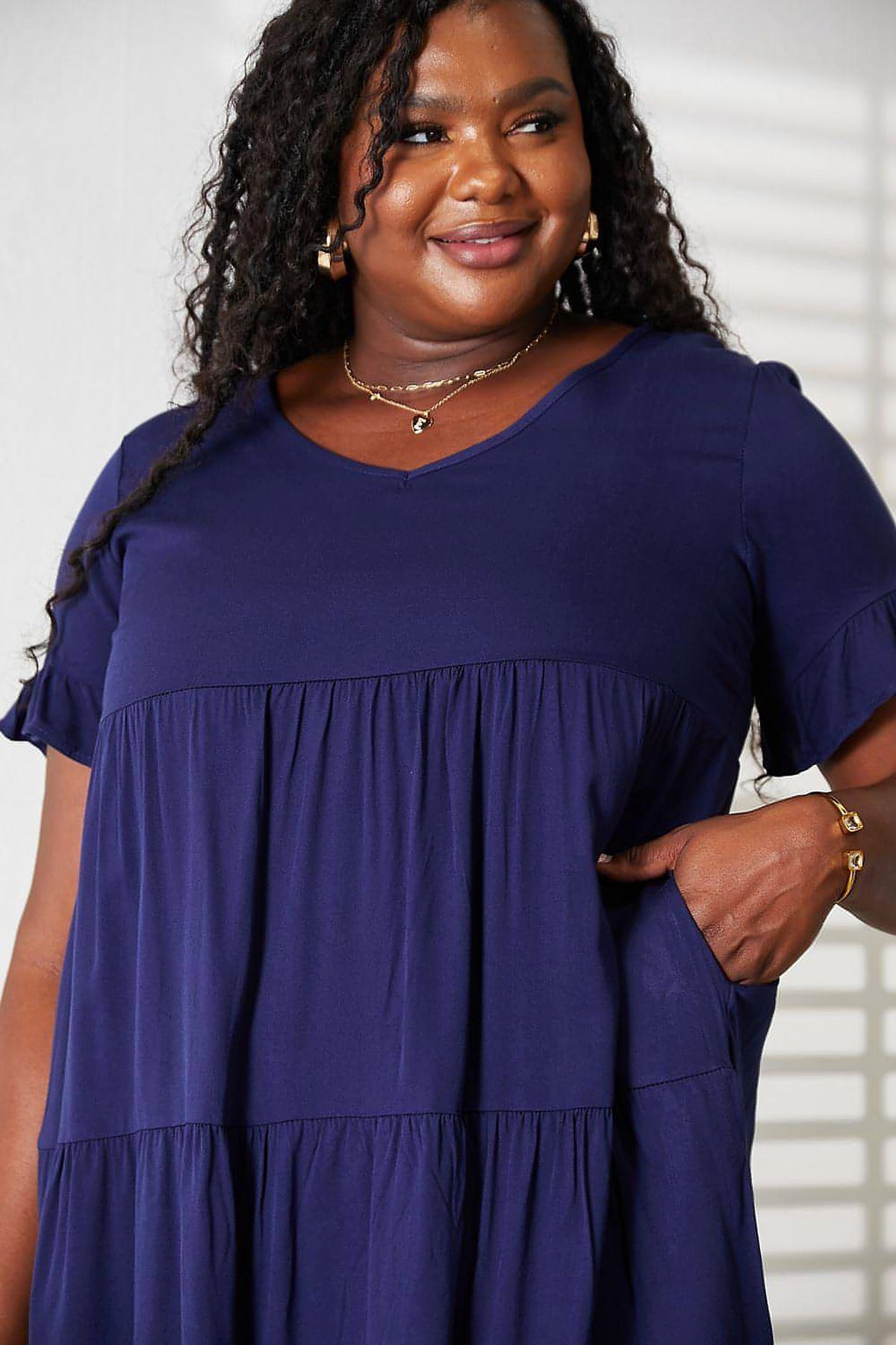 Mandy V-Neck Flounce Sleeve Tiered Dress - enhanced image 8