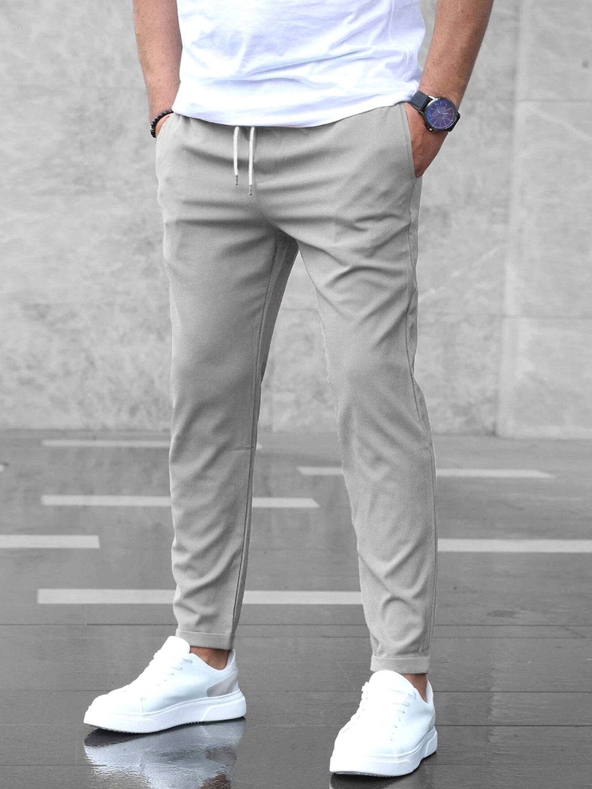 Men’s Slim Fit Casual Pants With Drawstring & Pockets - enhanced image 8
