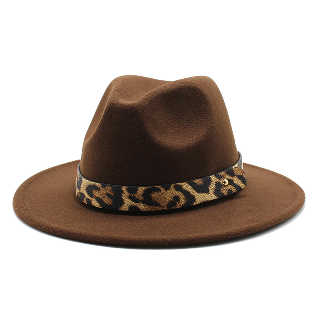 Men's Fashion Leopard Print Woolen Big Brim Top Hat - enhanced image 8