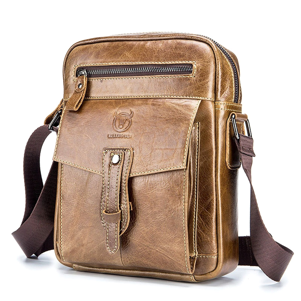 Men's First Layer Cowhide Large Capacity Shoulder Messenger Bag - enhanced image 8