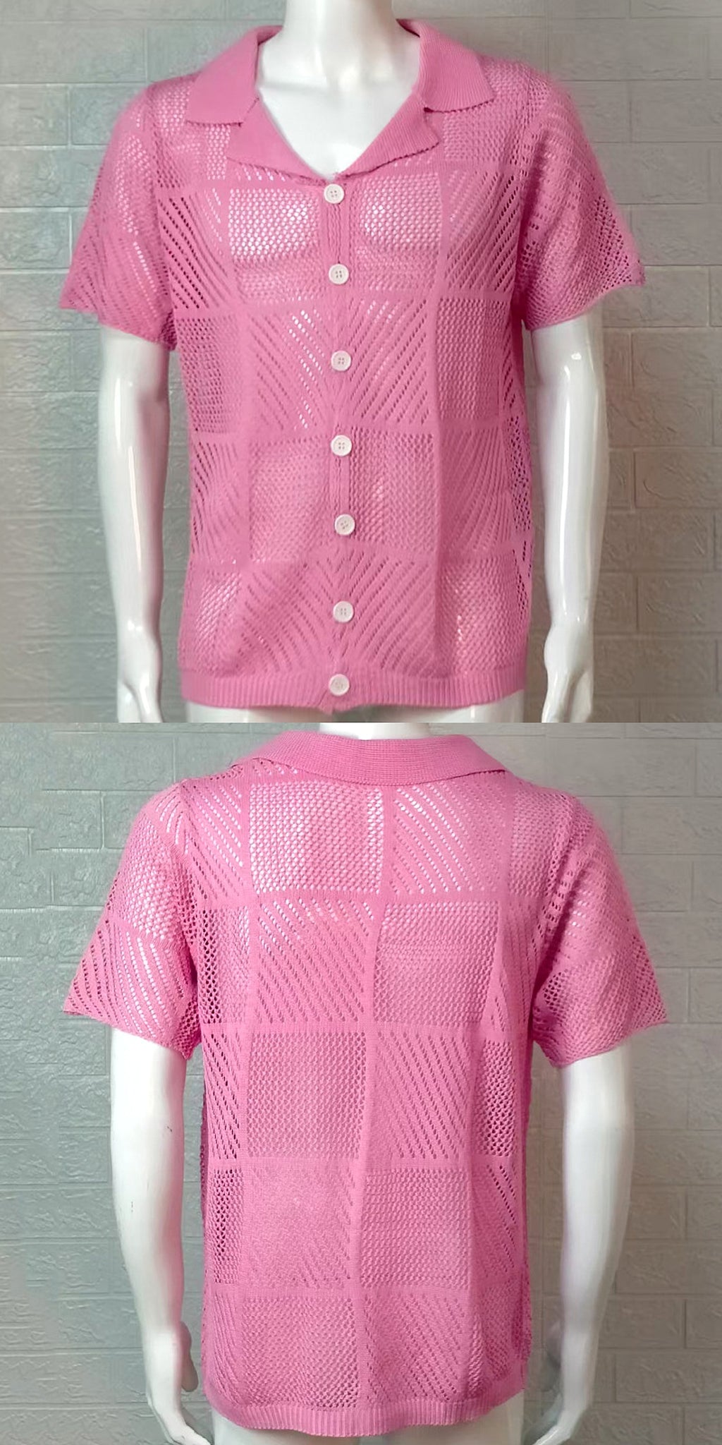 Men's Knit Cardigan Thin Hollow Polo Collar Short Sleeve Top - enhanced image 8