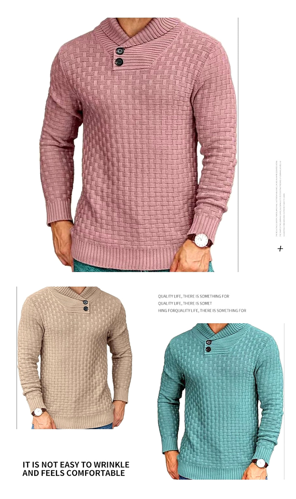 Chic Buttoned Slim Turtleneck Sweater for Men - enhanced image 8