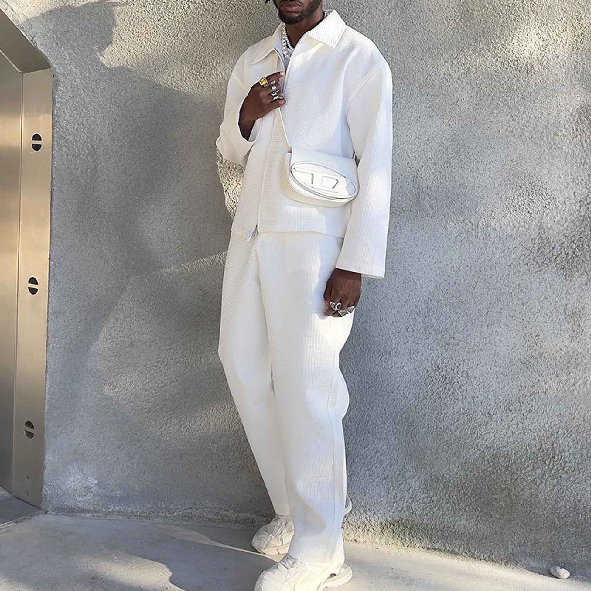Men's Solid Color Fashion Tracksuit Top Casual Pants Two-piece Set - enhanced image 8
