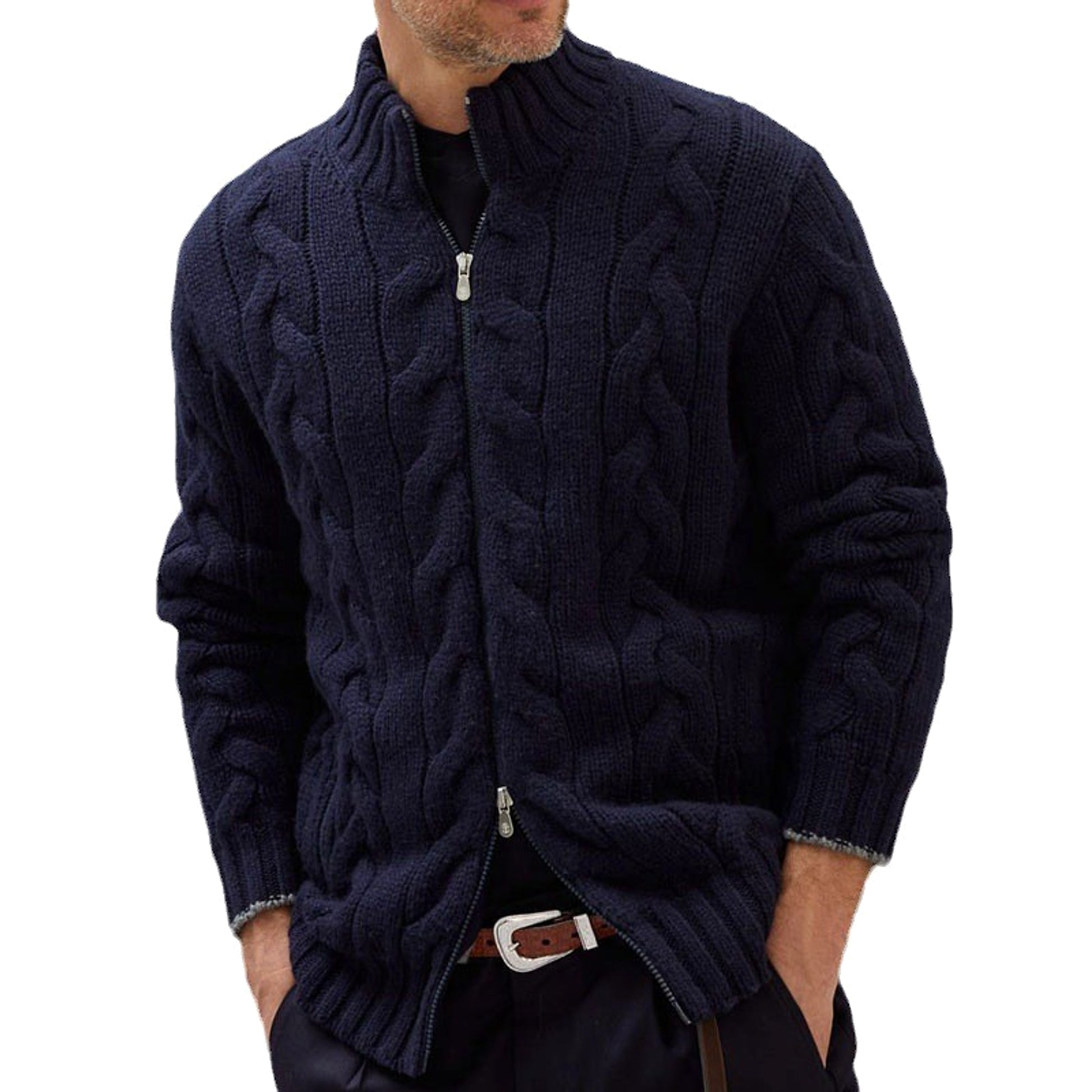 A.1 Men's Solid Color Zipper Knitted Jacket - enhanced image 8