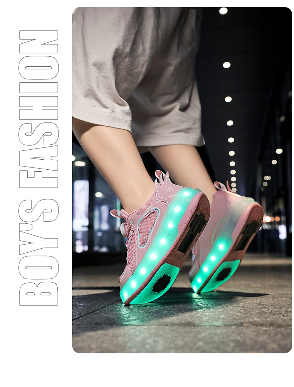 Mesh Double Wheel Heelys Children's Luminous Charging Roller Skating Deformation Skate Shoes - enhanced image 8